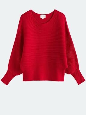 Pinque Red Ribbed Scoop Neck Sweater